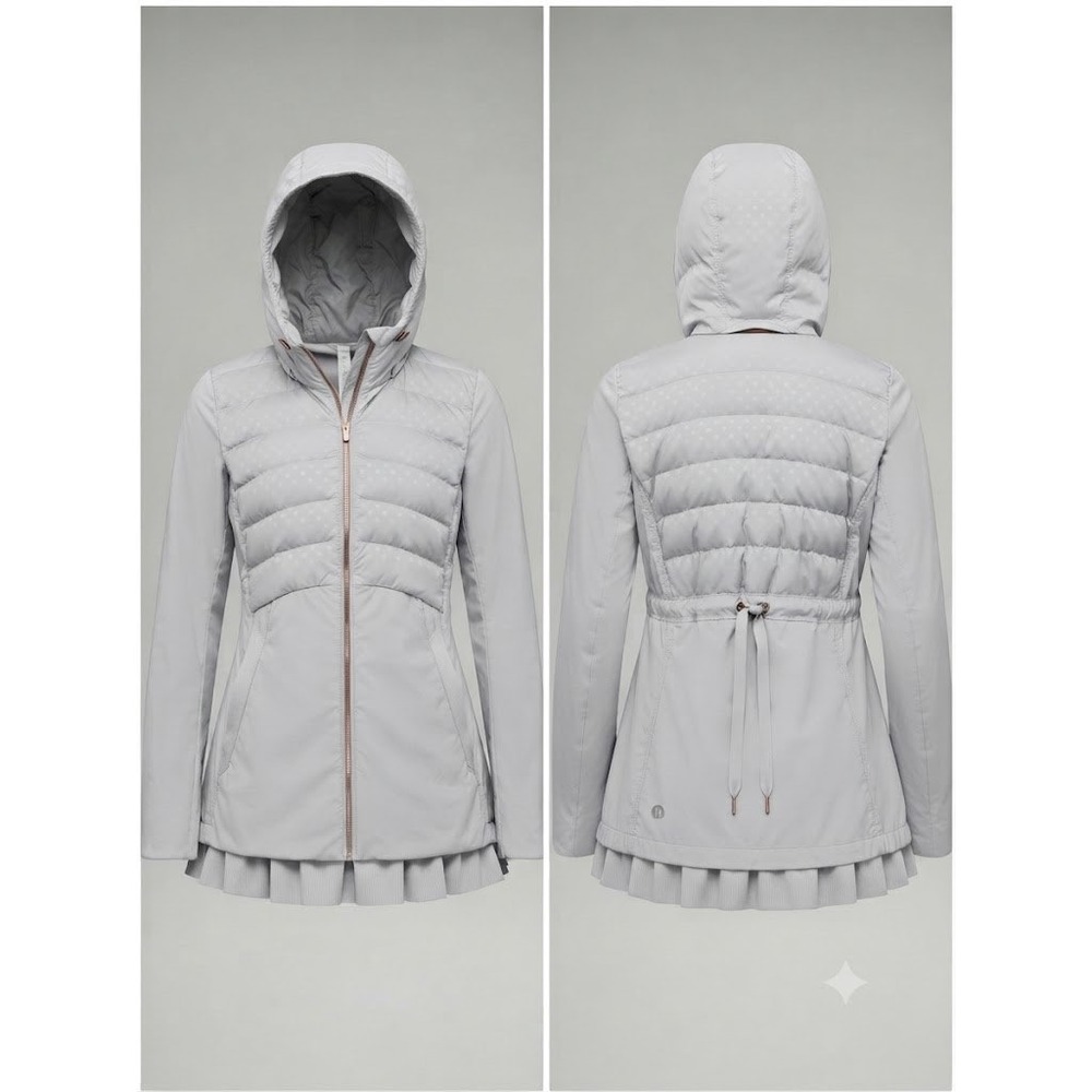 Lululemon Puffer‎ Jacket Womens 4 Grey Brave The Cold Peplum Ruffle Down Quilted